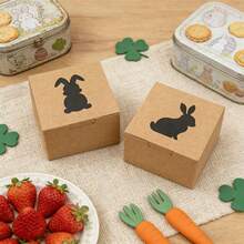 12/24个装复活节主题牛皮纸糖果零食纸盒，带窗口，可爱兔子设计，复活节派对小礼物零食饼干纸盒 - 彩色 - 查看 5