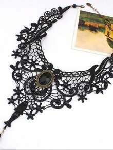 Gothic Style Lace Choker Necklace, Exaggerated Design Women Black Collar Necklace - Picture Color - View 5