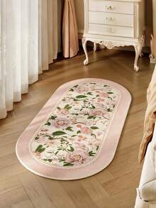 1pc Pink Flower French Style Oval Floral Rug For Bedroom, Soft & Plush Princess Room Carpet, Machine Washable & Non-Slip, Suitable For Thanksgiving, Mother's Day, Graduation, National Day, Wreath Festival - Multicolor - View 5