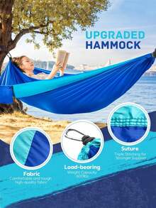 1 pièce Hamac double XL - Accessoires de hamac de camping portable, 7 options de couleurs, convient pour une utilisation en extérieur et en intérieur avec des arbres, hamac de camping en nylon - double ou simple avec sangles pour arbres et sac de transport, convient pour les voyages/le camping/la plage/le jardin, équipement de camping, articles essentiels de camping - Multicolore - Voir 4