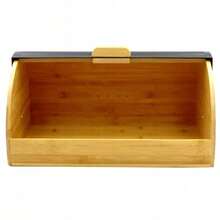 Duży, czarny, drewniany, bambusowy pojemnik na chleb z metalową pokrywką – designerski pojemnik kuchenny do przechowywania chleba, bułek, bagietek, ciast i bochenków – funkcjonalny i łatwy w czyszczeniu pojemnik na chleb do nowoczesnych, tradycyjnych i rustykalnych wnętrz kuchennych – stylowy organizer na świeży chleb i wypieki - brązowy z czarnym - Zobacz 7