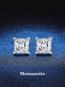 BLOVEMEE 2颗925银0.5克拉公主方形切割莫桑石耳钉，时尚简约，适合女性日常佩戴，生日、情人节、圣诞节等节日礼物之选。 - EH0042M - 查看 1