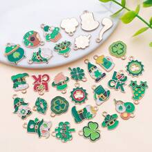 5pcs DIY Charms Pendants Set | Lucky Green Enamel Charms With Clover & Leprechaun Design, Zinc Alloy Material For St. Patrick's Day Jewelry Crafting - Multicolor - View 3