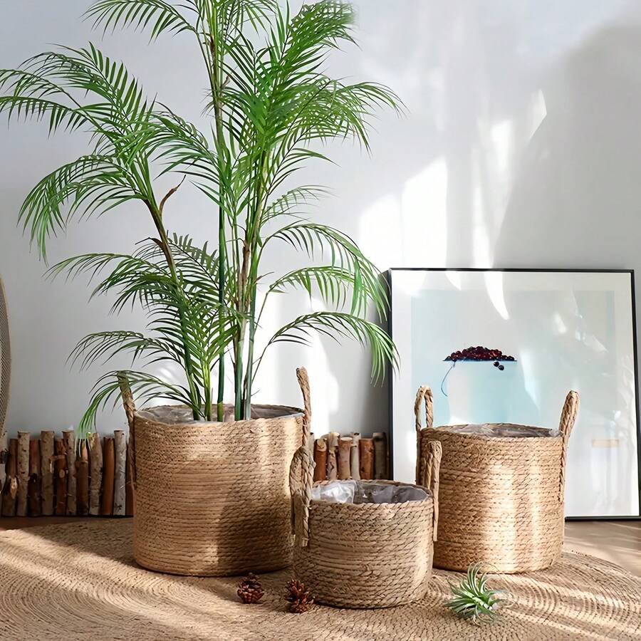 北欧风大号双提手花盆,带塑料内衬,适合种植高大植物,也可作洗衣篮或储物盒使用,超大户外花盆,大型室内花盆,植物盆,大型花盆,植物篮,室内 - A - 查看 1