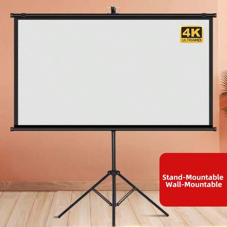 XBJ [Pantalla de proyector de 72" con soporte] Kit de pantalla de proyección portátil que incluye trípode ajustable y bolsa de transporte | Pantalla de proyección HD 16:9 antiarrugas de doble cara para uso en exteriores, cine en casa, campamento y fiestas | Diseño plegable de montaje instantáneo para proyector - Solución completa de pared de video - Pantalla 16:9 de 100 pulgadas con soporte [compatible con montaje en pared/posición vertical] - Ver 1