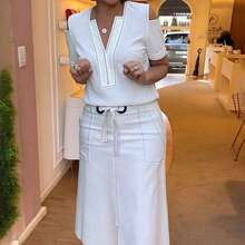 Women White Off Shoulder Short Sleeve V Neck Non Stretch Tops With Clean Stitch Casual Dressy Blouses For Office Daily Work Date Wear(JH25174) Summer - White - View 9