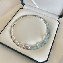 手工天然水晶锁骨链项链，百搭颈链 - 綠松石色 - 查看 8