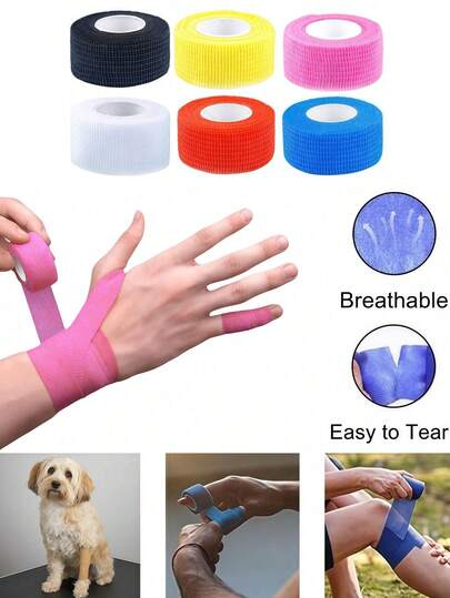 8pcs/12pcs Multi-Color Solid Self-Adhesive Elastic Bandage, Breathable Waterproof Easy-Tear Sports Tape, Elastic Self-Stick, Strong Adhesive, High Elasticity Sports Finger Toe Wrap Bandage, Suitable For Sports, Wrist, Ankle, Knee, Pets. Multipurpose