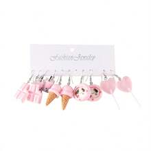 Summer New Gradient Color Ice Cream Dessert Milk Tea Earring Set Cute Cartoon Resin Pendant Earrings For Women - SRY1798甜點耳環套裝 - 查看 5