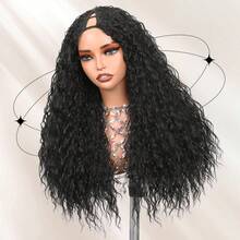 22 Inch Curly V-Shaped Clip-In Half Wig, Burmese Curl Synthetic Hair, No Glue No Trace, Fluffy & Natural Looking - Black - View 6