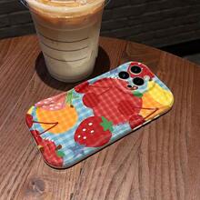 Frutas y estrellas de colores sobre fondo a cuadros. Esta elegante funda es compatible con Samsung, Apple, OPPO, , etc. Fabricada en TPU flexible, resistente a golpes y arañazos, ofrece una excelente protección contra caídas y un agarre cómodo. Es un regalo ideal para familiares, amigos y seres queridos, ideal para festivales, San Valentín y artículos de . - Blanco - Ver 2
