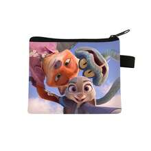 1个迪士尼疯狂动物城2尼克和朱迪卡通人物可爱零钱包，时尚简约设计，疯狂动物城主题，可用作耳机盒，多功能挂件零钱包钥匙扣 - 彩色 - 查看 2