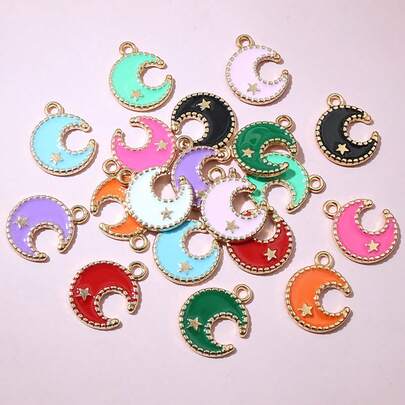 10个16x13毫米珐琅月亮吊坠合金金属DIY首饰制作配件，适用于手链、耳环、项链