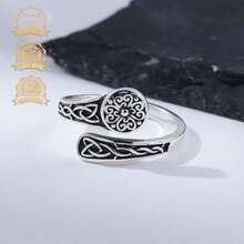 1 pieza Anillo de plata de ley 925 vintage elegante con diseño geométrico de círculo y nudo celta, regalo para mujer, adecuado para vacaciones, fiesta, boda, cumpleaños - Plata antigua - Ver 5