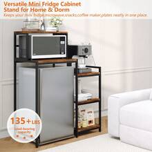 3-Tier Mini Fridge Stand With Storage Shelf, Adjustable Microwave & Coffee Bar Organizer, Heavy-Duty Steel Rack For Dorm Or Office - Brown - View 6