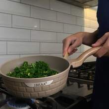 IBRAA Non Stick Aluminium Cooking Pots Set Induction With Lids Handles Deep Fry Pan Oven - Champagne - View 10