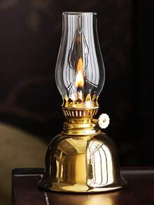 1pc Ceramic Electroplated Gold/Silver Home Oil Lamp With Lamp Shade, Adjustable Wick Camping Fuel Oil Lamp, Indoor Ceramic Oil Lamp Candle Holder, Kerosene Lamp With Wick, Oil Lamp/Hurricane Lamp With Fire Control Knob - 1PC - View 4