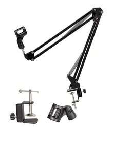 Professional Black Metal Boom Arm Microphone Stand With Cable Management - Stable And Flexible, Adjustable For Broadcasting, Podcasting, Gaming, And More - Ideal For Studio, Stage, And TV Use, Broadcasting Equipment, Adjustable Arm Stand, Durable - Black - View 2