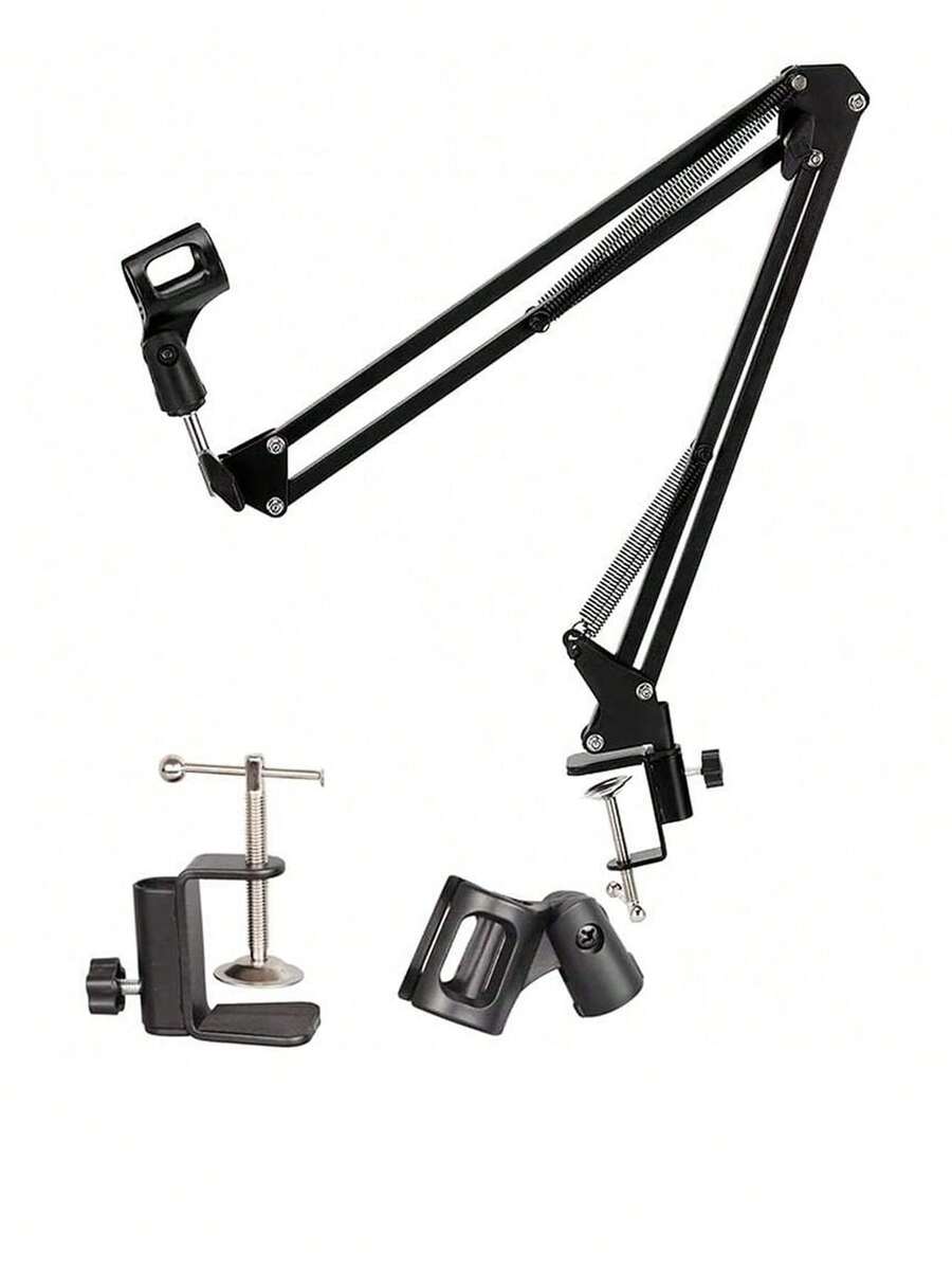 Professional Black Metal Boom Arm Microphone Stand With Cable Management - Stable And Flexible, Adjustable For Broadcasting, Podcasting, Gaming, And More - Ideal For Studio, Stage, And TV Use, Broadcasting Equipment, Adjustable Arm Stand, Durable