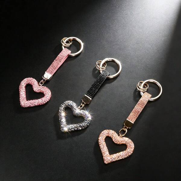 Elegant Heart-Shaped Car Key Chain Decorated With Sparkling Rhinestones, Durable Car Key And Bag Charm, Gift For Valentine's Day, Christmas, Halloween, Car Key Chain Accessory, Key Chain, Party Decor