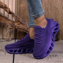 女士时尚百搭厚底舒适休闲运动鞋，简约休闲鞋 - 紫色 - 查看 4