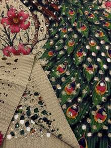 Floral Pattern Batwing Sleeve Pointelle Knit Top - Khaki - View 5