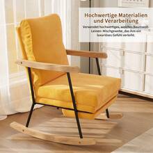 Mecedora con reposapiés, patas de madera Hevea, tela afelpada, respaldo alto, incluye cojín, capacidad de peso hasta 150 kg, para dormitorio, salón, color amarillo - Amarillo - Ver 5