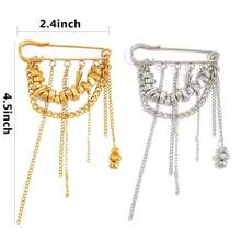 Brooch Set For Women Gold And Silver Tassel Lapel Pin Layered Chain Ty Pin Design Fashion Brooch For Blazer Coat Suit Jacket Shawl Pin Elegant Jewelry Gift Set - 金銀兩件式胸針 - 查看 7