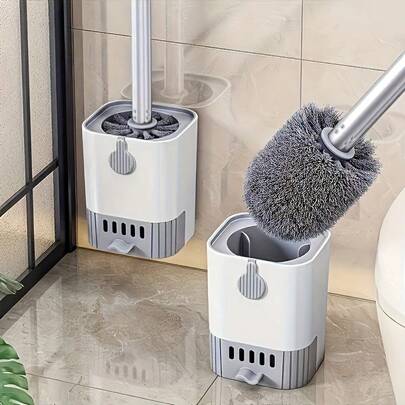 1 Set Toilet Brush With Holder, Long Handle Soft Toilet Cleaning Brush, Reach All Corners, Bathroom Cleaning Brush, Cleaning Supplies, Cleaning Tools, Back To School Essentials
