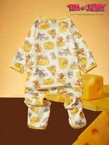TOM & JERRY X PETSIN 1pc Cute Mouse Cat Eating Cheese Cartoon Cute Pattern Printed Pet Cat Dog Universal Four Leg Suit Elastic Comfortable Dog Jumpsuit - Yellow - View 1