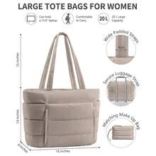 Bagstellar Puffer Tote Bag For Women, Lightweight Puffy Work Handbag Teacher Nurse Quilted Shoulder Bag For Schoolsss Travel Gym | Cloud Bag W/ Zipper, Daily College Bags, 15.6\ Computer Bag, Clinical Nursing Bag, 40 OZ Tumbler Holder, Ideal Gift For Women-3539 - 麥片 - 查看 4