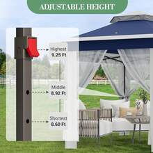 Tienda de campaña para Exteriores con mosquitero, toldo desplegable, Doble ventilación para Techo con Alturas Ajustables, cenador Exterior de 13 x 13 pies para Muebles de Patio y Patio - A - Ver 9