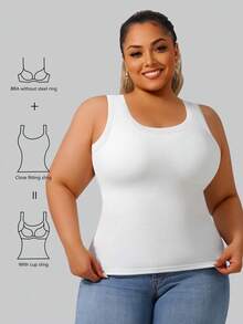 Women Plus Size Spring And Summer Ribbed Hair Big U United States Back Vest For Women Slim Solid Color Inside Wear A Base Shirt Sports Yoga Plus Tank Shirt - 白色 - 查看 4