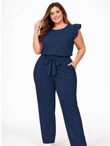 Elegant Plus Size Social Set In Dune Crepe, Casual Style With Drawstring Pockets, For Office Or Home. - Navy Blue - View 2
