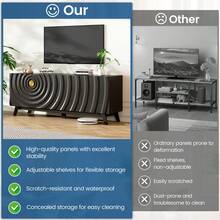 HNEBC TV Stand With 2 Storage Cabinet For Living Room, Large Entertainment Center With Wave-Patterned Design, Console Table With Ajustable Shelf For 55"-75" TV For Furniture Set - 黑色 - 查看 7