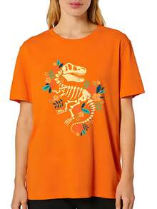 T-Rex Skeleton Dino Bones Paleontologist Fossil Dinosaur T-Shirt Fashionable Plus Size Women's T-Shirt, Super Soft And Breathable Cotton | Comfortable Fit, Versatile Everyday Style, Suitable For All Seasons. - trái cam - Xem 1
