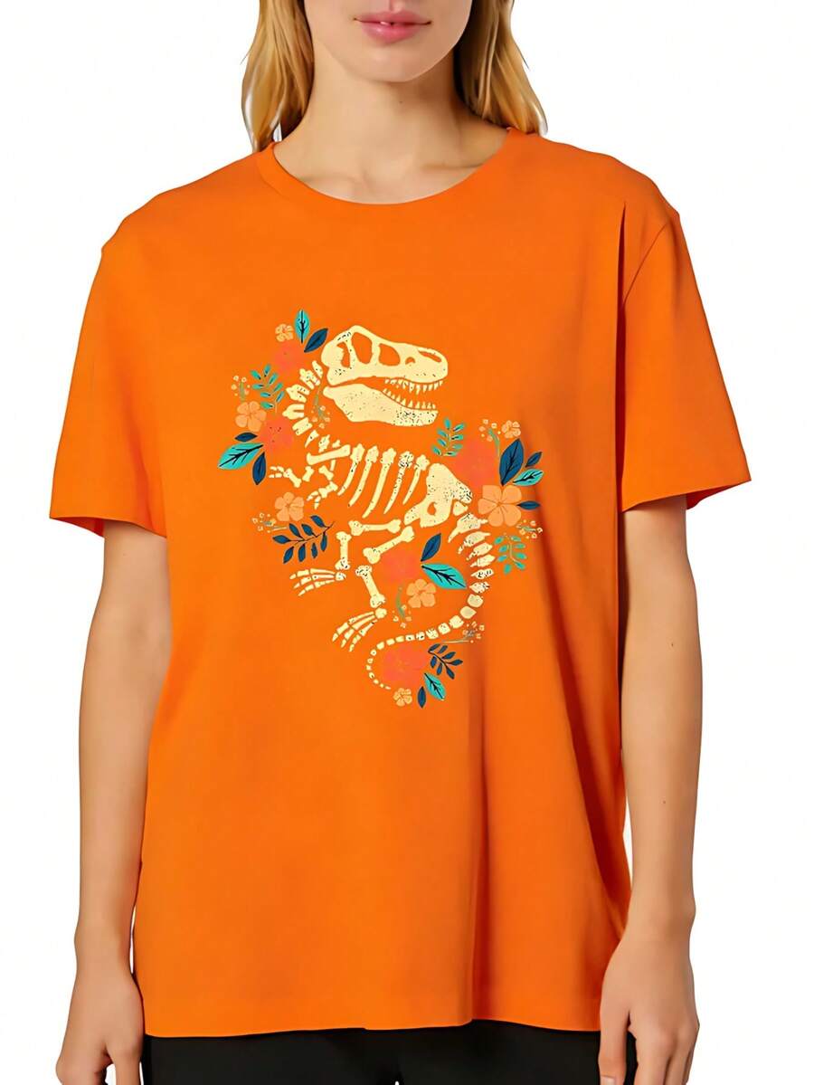 T-Rex Skeleton Dino Bones Paleontologist Fossil Dinosaur T-Shirt Fashionable Plus Size Women's T-Shirt, Super Soft And Breathable Cotton | Comfortable Fit, Versatile Everyday Style, Suitable For All Seasons. - trái cam - Xem 1