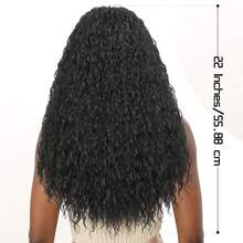 22 Inch Curly V-Shaped Clip-In Half Wig, Burmese Curl Synthetic Hair, No Glue No Trace, Fluffy & Natural Looking - Black - View 5
