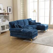 Sofa Bed Set - Blue + Chenille + 4 Seat + Foam - View 9