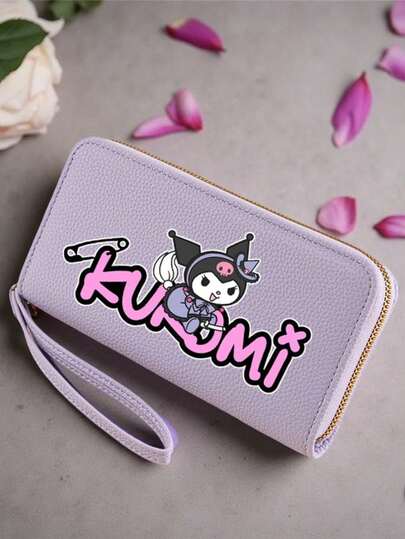 SANRIO 1 st KUROMI armbandsväska - söt PU-läderväska med flera fack, myntficka med dragkedja och telefonhållare, kawaii studentplånbok för skolan/kontoret/present. Kuromi plånbok med dragkedja och handledsrem för kvinnor, tonåringar, dagligt bruk, resor, sjuksköterskepresent.