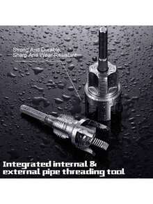 1pc Heavy Duty Integrated Internal & External Threader Tool - Heavy Duty Construction For Precise Threading/Cutting - Compatible With 1/2" And 3/4" Pipes - Professional Plumbing And DIY Projects - Compatible With Standard Pipe Threads, Cylindrical Tool Design, Metal Construction - A - View 3