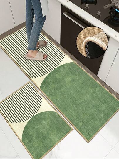 Alfombra de cocina de goma suave de 3.5 mm de grosor, estilo moderno de lujo, alfombra absorbente de cocina, alfombra con borde para evitar el desprendimiento, que absorbe el agua y es fácil de limpiar, con superficie de lino, centro de esponja y parte inferior de goma, adecuada para alfombras de cocina, decoración del hogar, baño, entrada, lavandería, pasillo, sala de estar y talla grande