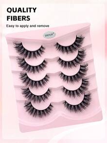 ENCHUW 5 par 3D lösögonfransar naturliga ögonfransar naturlig look korta lösögonfransar förpackning återanvändbara lösögonfransar mjuka spetsiga ögonfransar fluffiga ögonfransar - Svart - Visa 5