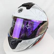 Futuristic Geometric Pattern Flip-Up Motorcycle Helmet, Dual Lens Anti-UV Anti-Fog, Street Fashion Bike Helmet, Personalized Flame Graphic, Ventilated - Flame - View 15