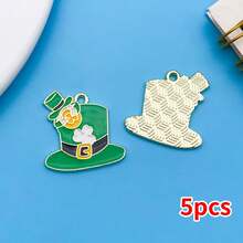 5个幸运小妖精吊坠 | 珐琅绿色锌合金圣帕特里克节首饰DIY套装，可用于手链和项链 - 彩色 - 查看 13