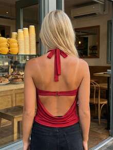 Women Tank Tops And Layered Bandeau Set Solid Color Metal Circle Cowl Neck Casual Vests Summer Sleeveless T-Shirts Streetwear - Đỏ - Xem 6