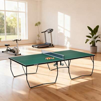 9ft Folding Table Tennis Table With 8 Wheels | Portable Indoor Ping Pong Table, Green