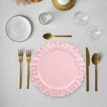13\ Pink Charger Plates, Set Of 6 Plastic Textured Chargers For Dinner Plates With Embossed Rim, Table Décor, Party, Wedding, Holiday - FD08P - View 8