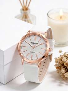 Bộ trang sức vàng cao cấp 5 món dành cho nữ, bao gồm đồng hồ thạch anh thời trang (dây đeo trắng, mặt số lấp lánh), vòng tay ngọc trai, dây chuyền mặt dây chuyền ngọc trai hai lớp và bông tai ngọc trai, một bộ sưu tập đồng hồ thạch anh tinh tế. - trắng - Xem 2