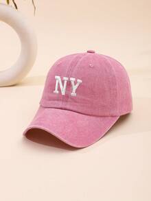 1pc Men's Embroidered New York Washed Baseball Cap, Adjustable Outdoor Casual Dad Hat - Hot Pink - View 8